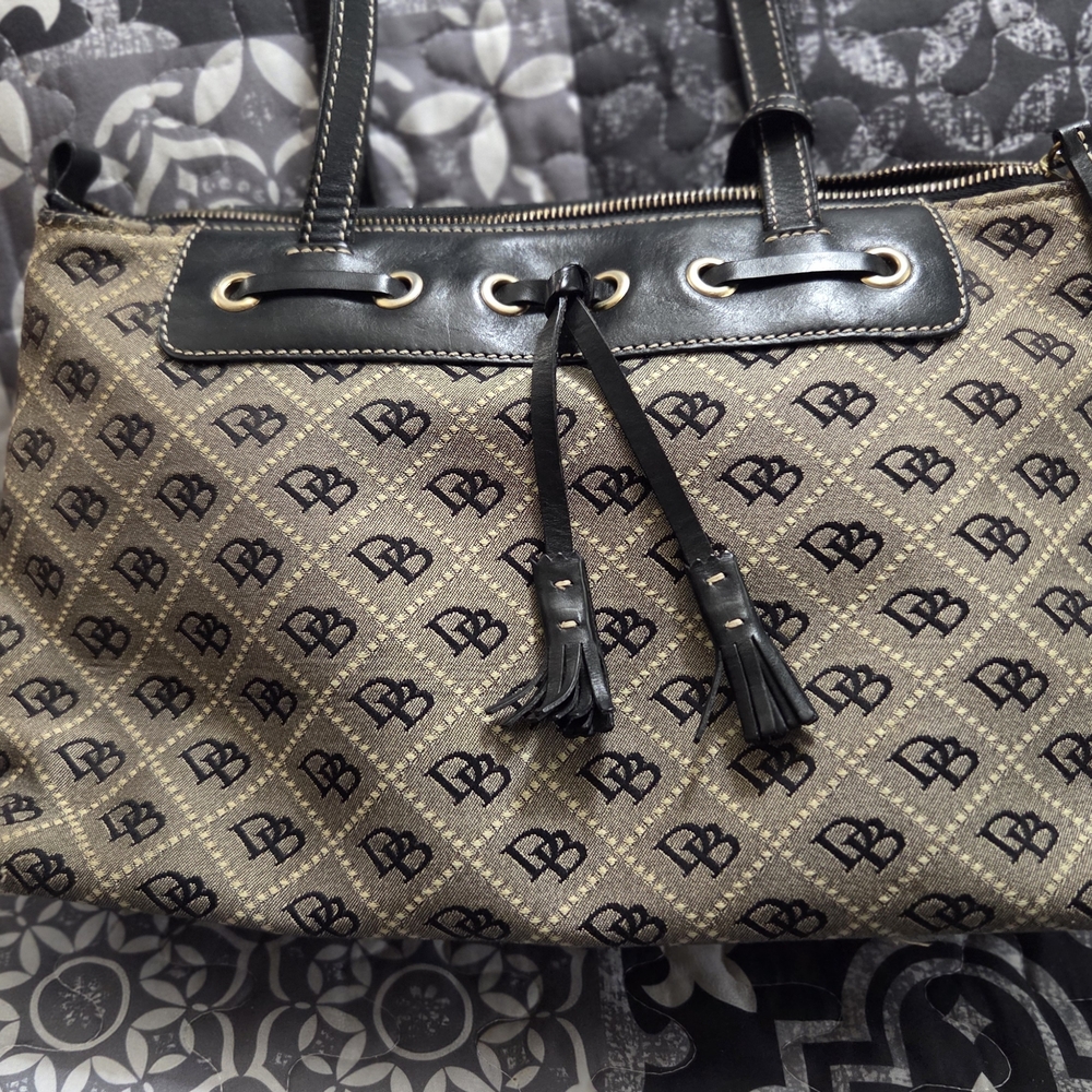 Dooney & Bourke Tan and Black Monogram Shoulder Bag